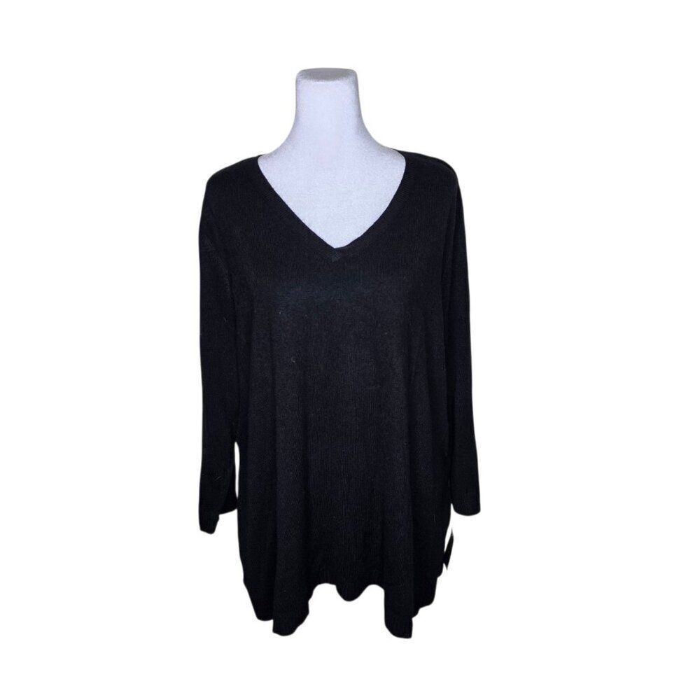 Karen Scott VNeck Plus Size Sweater Womens Size 3X Black New Long